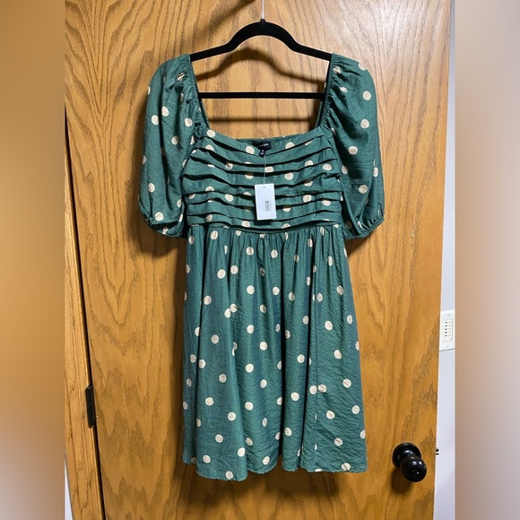 🌿 Blu Pepper Green Polka Dot Mini Dress 🌿 NWT Size M | Cottagecore Puff Sleeve - Picture 9 of 10